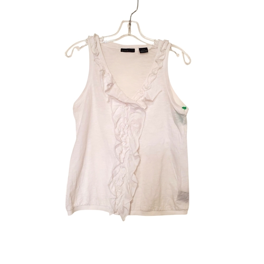 Press Womens top Sleeveless Ruffle Front tank top white Size Meduim